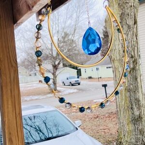 Gold and Blue Crystal Suncatcher Boho style